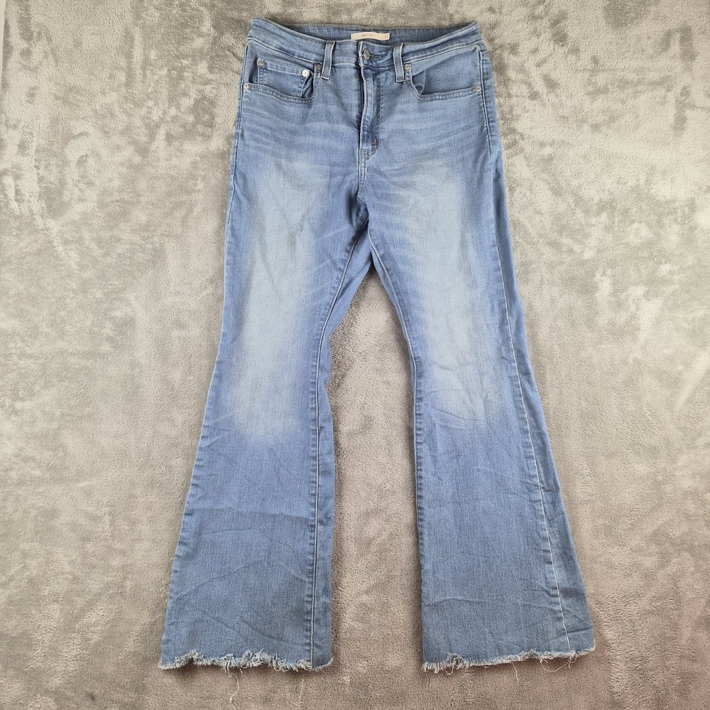 Levis 726 Flare Jeans Womens 31x30 (fits 30x29) Blue Light Wash Denim Raw Hem